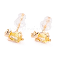 Cute Light Gold Plated Brass Stud Earrings, with Cubic Zirconia and Ear Nuts, Dinosaur, Gold, 5x9mm, Pin: 0.7mm(EJEW-H106-02C)