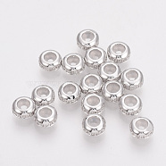 Brass Cubic Zirconia Stopper Beads, with Rubber, Rondelle, Nickel Free, Real Platinum Plated, 6x3mm, Rubber Hole: 1mm(KK-T025-04P)