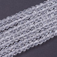 Faceted Round Glass Beads Strands, Clear, 4mm, Hole: 1mm, about 98pcs/strand, 13.7 inch(X-EGLA-J042-4mm-12)