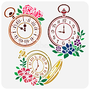 PET Hollow Out Drawing Painting Stencils, for DIY Scrapbook, Photo Album, Clock Pattern, 30x30cm(DIY-WH0391-0496)