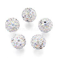 Polymer Clay Pave Rhinestone Beads, Disco Ball Beads, White, PP15(2.1~2.2mm), 6 Rows Rhinestone, 12mm, Hole: 1.5mm(RB-Q197-12mm-01A)