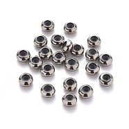 304 Stainless Steel Beads, with Rubber Inside, Slider Beads, Stopper Beads, Rondelle, Stainless Steel Color, 6x3mm, Hole: 3mm, Rubber Hole: 1.2mm(STAS-S103-18A-P)