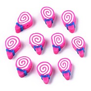 Handmade Polymer Clay Beads, Candy, Hot Pink, 11~13x6.5~9x4mm, Hole: 1.6mm(CLAY-N011-017B)