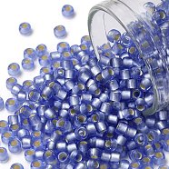 TOHO Round Seed Beads, Japanese Seed Beads, (33F) Silver Lined Frost Light Sapphire, 8/0, 3mm, Hole: 1mm, about 220pcs/10g(X-SEED-TR08-0033F)