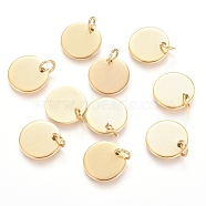 Ion Plating(IP) 304 Stainless Steel Charms, Stamping Blank Tag, with Jump Rings, Flat Round, Golden, 12x1mm, Hole: 3.5mm(STAS-I124-01D-G)