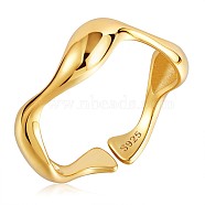925 Sterling Silver Wave Open Cuff Ring for Women, Golden, US Size 5 1/4(15.9mm)(JR862B)