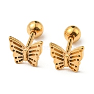 Ion Plating(IP) 304 Stainless Steel Stud Earrings, Butterfly, Golden, 7x7.7mm(EJEW-Z034-12G)