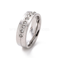 Crystal Rhinestone Line Finger Ring, 201 Stainless Steel Jewelry for Women, Stainless Steel Color, Inner Diameter: 17mm(RJEW-I089-40P)