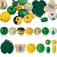 90Pcs 15 Styles Painted Summer Theme Natural Wood Beads, Large Hole Beads, Round & Oval & Butterfly, Mixed Shapes, Mixed Color, 9~18x7~17mm, Hole: 1.6~4.5mm, 6pcs/style(WOOD-SC0001-48)