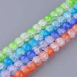 Synthetic Crackle Quartz Beads Strands, Two Tone Style, Round, Dyed, Mixed Color, 6mm, Hole: 1mm, about 66pcs/strand, 15.7 inch(GLAA-S135-6mm-M)