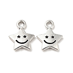 Tibetan Style Alloy Charms, Star with Smiling Face, Antique Silver, 11x8.5x1.5mm, Hole: 1.6mm(FIND-C010-01AS)