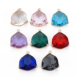 Glass Pendants, with Light Gold Tone Brass Findings, Long-Lasting Plated, Faceted, Polygon, Mixed Color, 20.5~22.5x17.5~18.5x7mm, Hole: 1.2mm(GLAA-Q088-029)