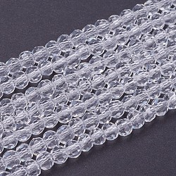 Faceted(32 Facets) Round Glass Beads Strands, Clear, 4mm, Hole: 1mm, about 98pcs/strand, 13.7 inch(X-EGLA-J042-4mm-12)