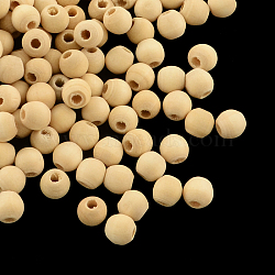 Round Unfinished Wood Beads, Natural Wooden Loose Beads Spacer Beads, Lead Free, Moccasin, 5mm, Hole: 2mm(X-WOOD-R253-12-LF)