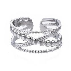 304 Stainless Steel Criss Cross Open Cuff Ring, Chunky Hollow Ring for Women, Stainless Steel Color, US Size 6 3/4(17.1mm)(RJEW-T023-23P)