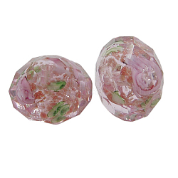 Handmade Gold Sand Lampwork Beads, Inner Flower, Faceted, Rondelle, Pink, about 12mm in diameter, 9mm thick, hole: 2mm(X-L26BN143)