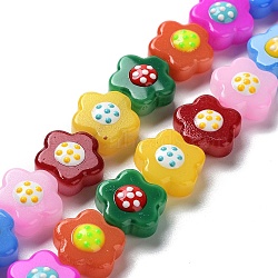 Glass Beads Strands, with Enamel, Flower, Mixed Color, 14.5~15x14x8~8.5mm, Hole: 1mm, about 25pcs/strand, 13.46''(34.2cm)(LAMP-R145-07G)