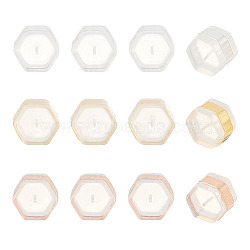 30Pcs 3 Colors Silicone Ear Nuts, Earring Backs, with Brass Findings, Hexagon, Cadmium Free & Nickel Free & Lead Free, Mixed Color, 6x7x4.5mm, Hole: 0.7mm, 10pcs/color(SIL-AR0001-07)