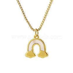 Stainless Steel Pendant Necklace, Rainbow, Real 18K Gold Plated, 15.75 inch(40cm)(GF6823-2)