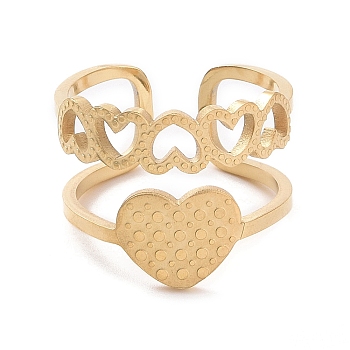 Titanium Steel Heart Open Cuff Rings for Women, Golden, Inner Diameter: 18mm