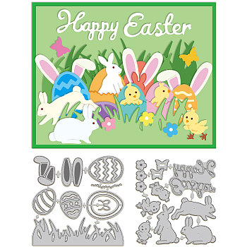 Easter Carbon Steel Cutting Dies Stencils, for DIY Scrapbooking, Photo Album, Decorative Embossing Paper Card, Stainless Steel Color, Rabbit, 100~105x94~107x0.8mm, 2pcs/set