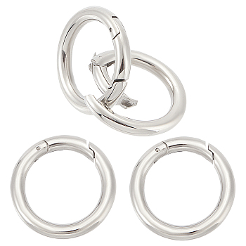 4Pcs 304 Stainless Steel Spring Gate Rings, for Keychain, Stainless Steel Color, 6 Gauge, 28x4mm