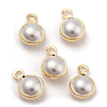 ABS Plastic Imitation Pearl Charms, with Golden Tone Brass Finding, Teardrop Charm, Beige, 10x7x4mm, Hole: 1.5mm