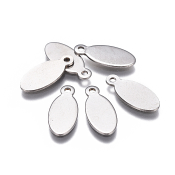 201 Stainless Steel Stamping Blank Tag Pendants, Oval, Stainless Steel Color, 16x7x0.8mm, Hole: 1.4mm