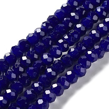 Baking Painted Imitation Jade Glass Bead Strands, Faceted Rondelle, Midnight Blue, 10x8mm, Hole: 1mm, about 63~65pcs/strand, 18.90''(48~50cm)