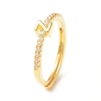 Clear Cubic Zirconia Initial Letter Adjustable Ring, Golden Brass Jewelry for Women, Letter.Z, Inner Diameter: 18mm