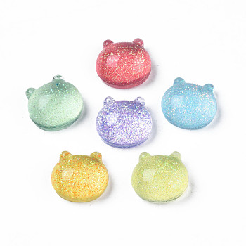 Translucent Acrylic Cabochons, with Glitter Powder, Cat, Mixed Color, 14.5x15.5x8mm