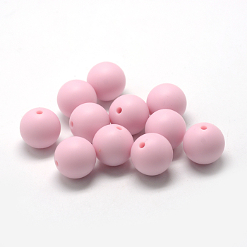 Food Grade Eco-Friendly Silicone Beads, Round, Pink, 8~10mm, Hole: 1~2mm