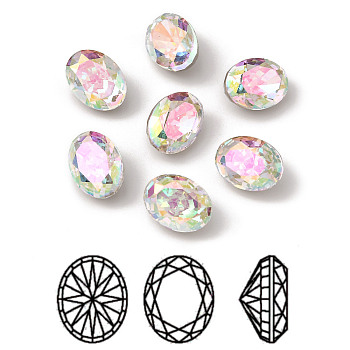 K9 Glass Rhinestone Cabochons, Pointed Back & Back Plated, Faceted, Oval, Colorful, 6x8x5mm