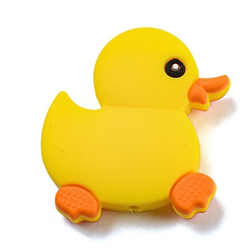 Silicone Focal Beads, Silicone Teething Beads, Baby Toy, Duck, Yellow, 31x29x8mm, Hole: 2mm