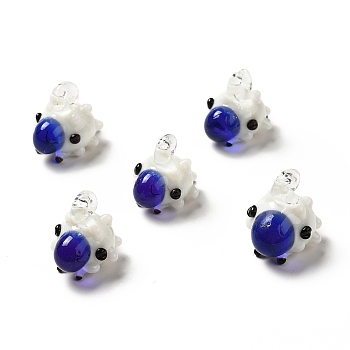 Handmade Lampwork Pendants, Sheep Charms, Medium Blue, 21~27x18~20x18~23mm, Hole: 1.6~5mm