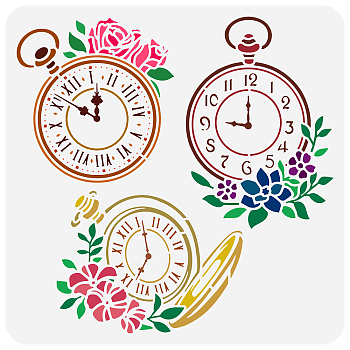 PET Hollow Out Drawing Painting Stencils, for DIY Scrapbook, Photo Album, Clock Pattern, 30x30cm