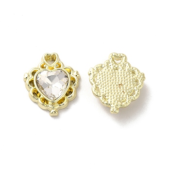 Alloy Pendant, with Glass, Light Gold, Lead Free & Cadmium Free, Heart Charm, Clear, 17x15x5mm, Hole: 1.5x2mm