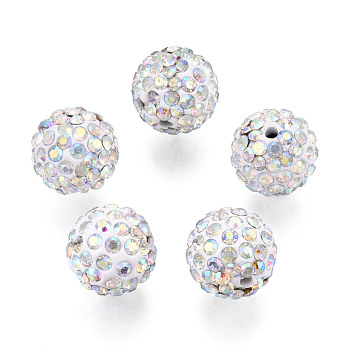 Polymer Clay Pave Rhinestone Beads, Disco Ball Beads, White, PP15(2.1~2.2mm), 6 Rows Rhinestone, 12mm, Hole: 1.5mm