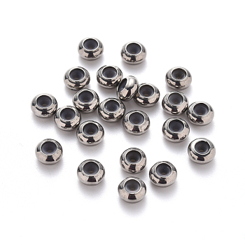 304 Stainless Steel Beads, with Rubber Inside, Slider Beads, Stopper Beads, Rondelle, Stainless Steel Color, 6x3mm, Hole: 3mm, Rubber Hole: 1.2mm