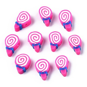 Handmade Polymer Clay Beads, Candy, Hot Pink, 11~13x6.5~9x4mm, Hole: 1.6mm