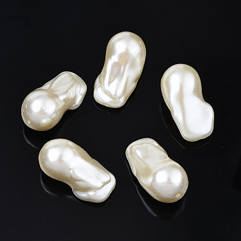 ABS Plastic Imitation Pearl Beads, Oval, Creamy White, 30x16x15mm, Hole: 1.5mm