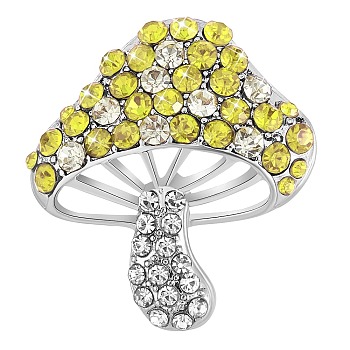 Cubic Zirconia Mushroom Brooch, Alloy Badge for Backpack Clothes, Yellow, 30x27mm
