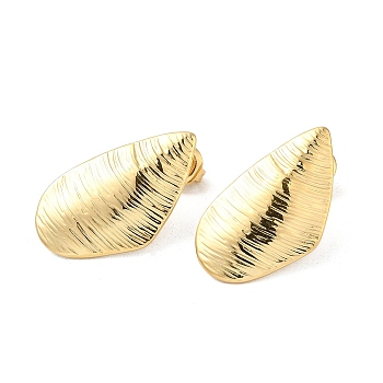 Ion Plating(IP) 304 Stainless Steel Stud Earrings, Shell Shape, Real 14K Gold Plated, 25x15mm