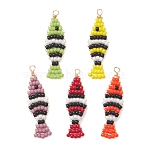 Copper Wired Glass Seed Bead Pendants, Fish Charm, Mixed Color, 36x11x2.5mm, Hole: 1.8mm(PALLOY-MZ01301)