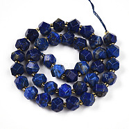 Natural Lapis Lazuli Beads Strands, with Seed Beads, Star Cut Round Beads, Faceted, 7.5~8x9~10x9~10mm, Hole: 1.2mm, about 37~38pcs/strand, 14.69''(37.3cm), Seed Beads: 2.5~3x2mm(G-T140-11)