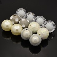 Round Chunky Bubblegum Acrylic Beads, Imitation Pearl & Opaque & AB Color & Bead in Bead Style, White, 20mm, Hole: 2.5~3mm, 5pcs/set(MACR-X0006-01)