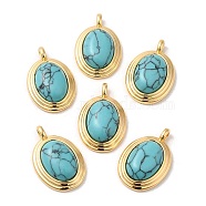 Synthetic Turquoise Pendants, Brass Oval Charms, Real 18K Gold Plated, 23x15x7mm, Hole: 3x2mm(KK-M270-41G-03)
