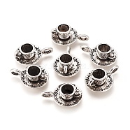 Coffee Cup Tibetan Style Alloy Pendants, Cadmium Free & Lead Free, Antique Silver, 26x18.5x10mm, Hole: 2.5x4.5mm(TIBEP-A13415-AS-RS)