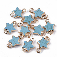 Synthetic Turquoise Links connectors, with Edge Golden Plated Iron Loops, Star, 20x12.5x4mm, Hole: 2mm(G-S359-056)