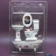 Mini Porcelain Bathroom Toilet Basin Bathtub Mirror Set,  Miniature Landscape Bathroom Model Dollhouse Accessories Decorations, White, 42~52x118x62~88mm, 4pcs/set(PW23051624404)